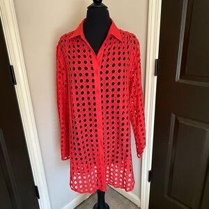 Adiva Red Eyelet Button-Down Shirt
